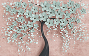 Фреска Ortograf 3D 33093 Фактура флок FLK Флизелин (4,3*2,7) Розовый/Голубой, Деревья/Абстрация-1