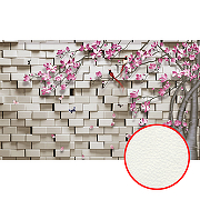 Фреска Ortograf 3D 33125 Фактура флок FLK Флизелин (4,5*2,7) Белый/Розовый, Кирпич/Деревья/Цветы