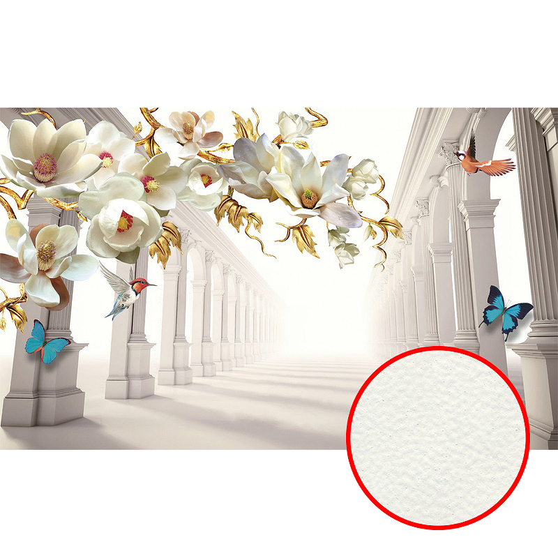 Фреска Ortograf 3D 33126 Фактура флок FLK Флизелин (4,4*2,7) Белый, Архитектура/Цветы/Бабочки