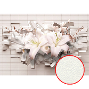 Фреска Ortograf 3D 33208 Фактура флок FLK Флизелин (3,9*2,7) Белый/Розовый, Кирпич/Цветы/Абстракция