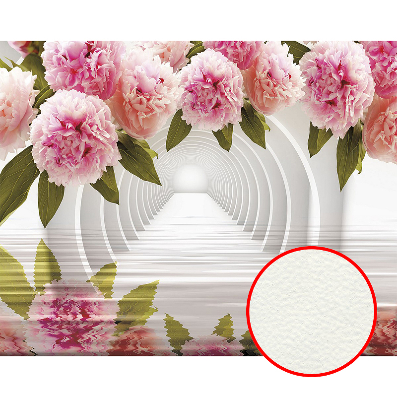 Фреска Ortograf 3D 33205 Фактура флок FLK Флизелин (3,4*2,7) Белый/Розовый, Цветы/Абстракция