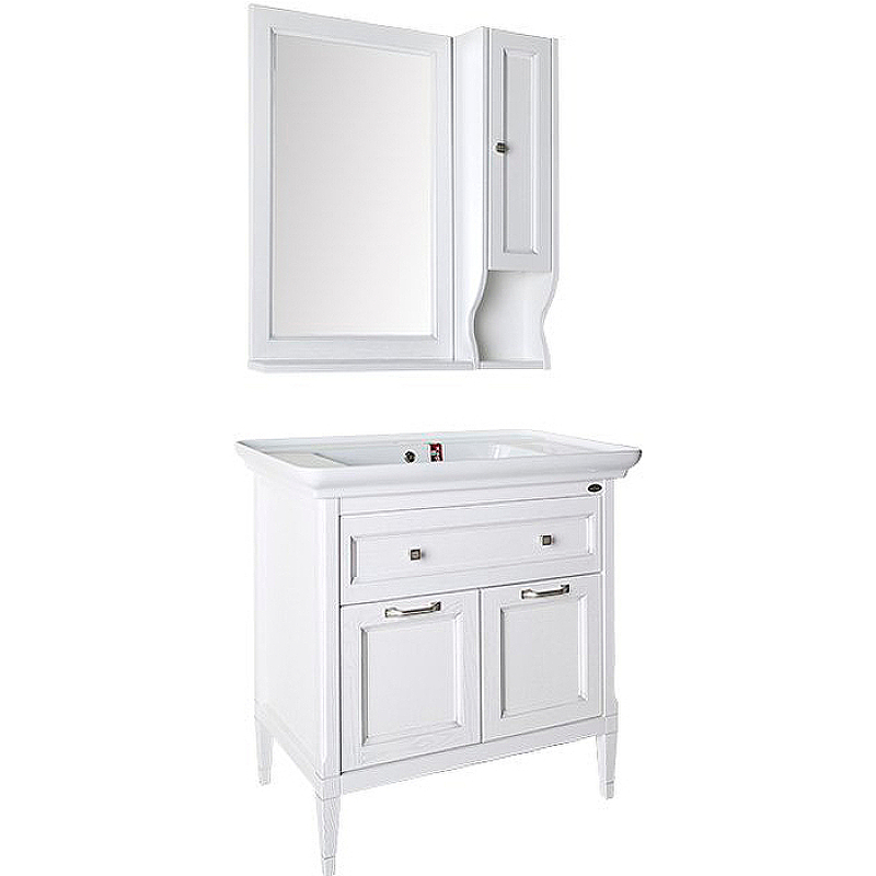 цена Комплект мебели для ванной ASB-Woodline Гранда 85 Белый с патиной Серебро