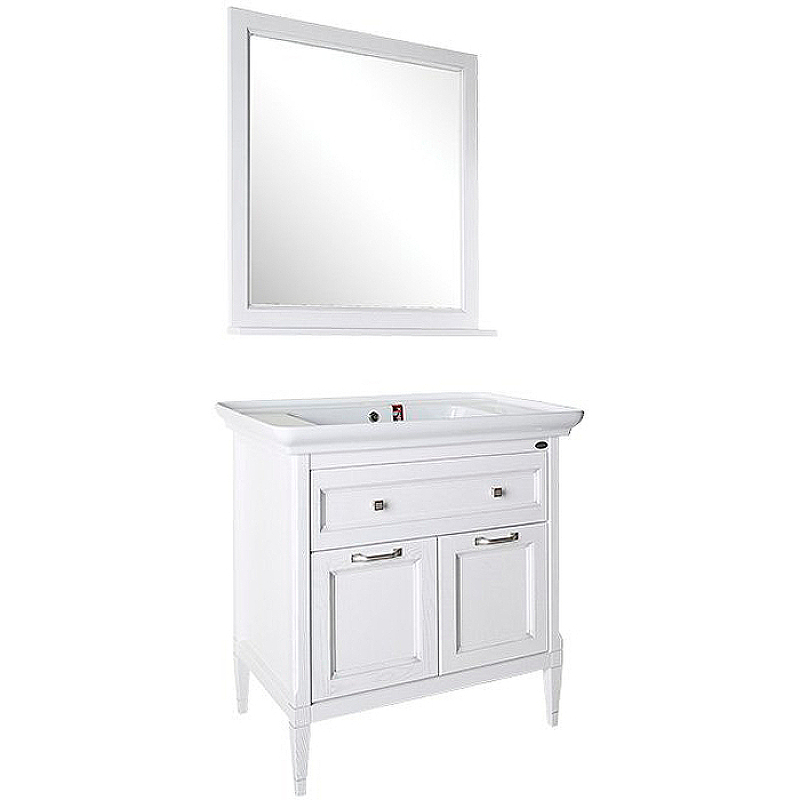 Комплект мебели для ванной ASB-Woodline Гранда 85 Белый с патиной Серебро тумба с раковиной атолл наполеон 295 95 белый жемчуг с патиной серебро