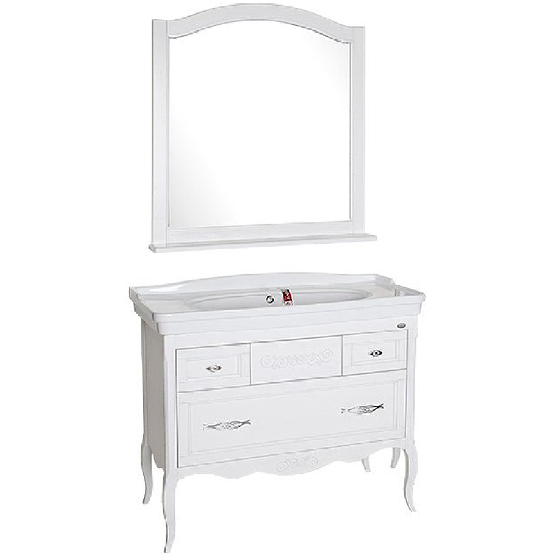 Комплект мебели для ванной ASB-Woodline Модерн 105 Белый с патиной Серебро тумба с раковиной атолл наполеон 295 95 белый жемчуг с патиной серебро