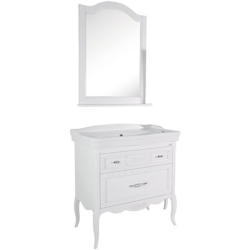 Комплект мебели для ванной ASB-Woodline Модерн 85 Белый с патиной Серебро