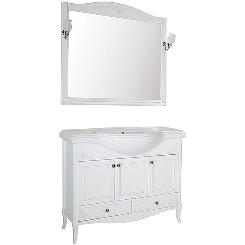 Комплект мебели для ванной ASB-Woodline Салерно 105 Белый с патиной Серебро зеркало asb woodline салерно 105 9692 со светильниками белое с патиной серебро