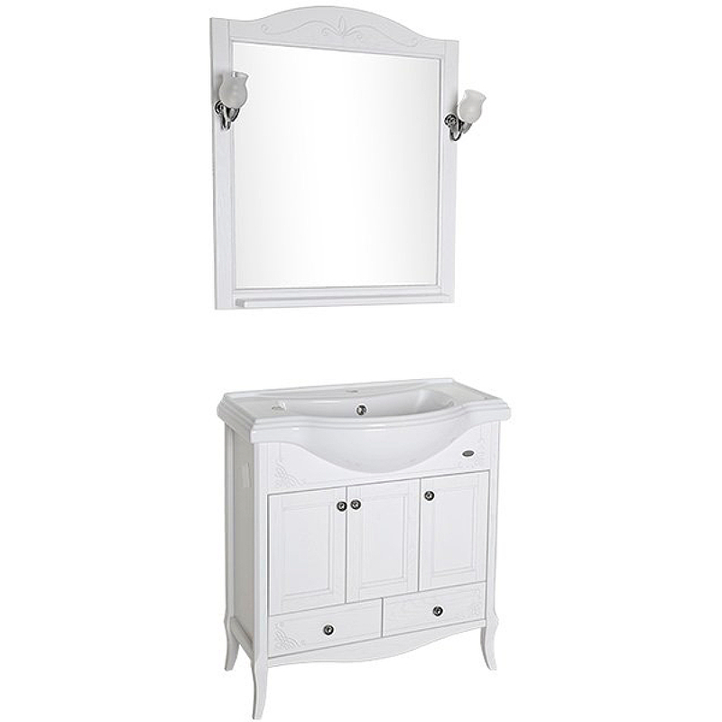 Комплект мебели для ванной ASB-Woodline Салерно 80 Белый с патиной Серебро мебель для ванной asb mebel коста 80 ясень белый