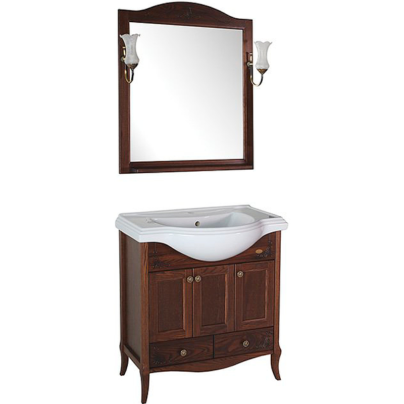 Комплект мебели для ванной ASB-Woodline Салерно 80 Антикварный орех зеркало asb woodline салерно 65 9690 со светильниками антикварный орех