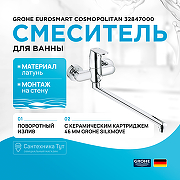 Смеситель для ванны Grohe Eurosmart Cosmopolitan 32847000 универсальный Хром