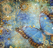 Фреска Ortograf Животные 3382 Фактура флок FLK Флизелин (3*2,7) Голубой/Золото, Бабочки/Абстракция-1