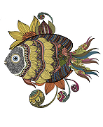 Фреска Ortograf Животные 30519 Фактура флок FLK Флизелин (2*2,7) Разноцветный, Рыбы/Абстракция-1