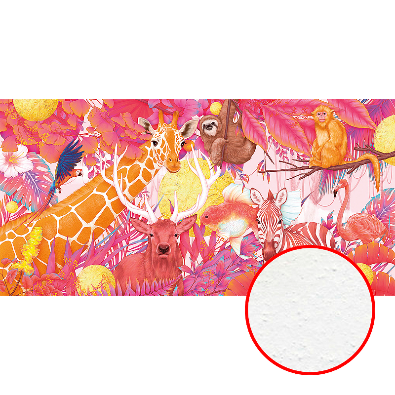 Фреска Ortograf Животные 33525 Фактура бархат FX Флизелин (5*2,5) Розовый/Разноцветный, Животные/Листья/Абстракция