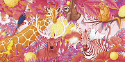 Фреска Ortograf Животные 33525 Фактура бархат FX Флизелин (5*2,5) Розовый/Разноцветный, Животные/Листья/Абстракция-1