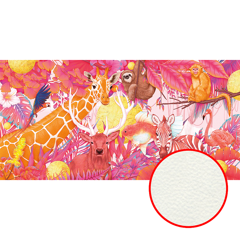 Фреска Ortograf Животные 33525 Фактура флок FLK Флизелин (5*2,5) Розовый/Разноцветный, Животные/Листья/Абстракция