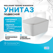 Комплект унитаза WellWant Tesoro WWU01111W с инсталляцией Tece Profil 9400413 с сиденьем Микролифт и Белой клавишей смыва-1