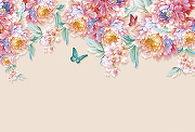 Фреска Ortograf Цветы 33761 Фактура флок FLK Флизелин (4*2,7) Розовый/Разноцветный, Цветы/Бабочки-1