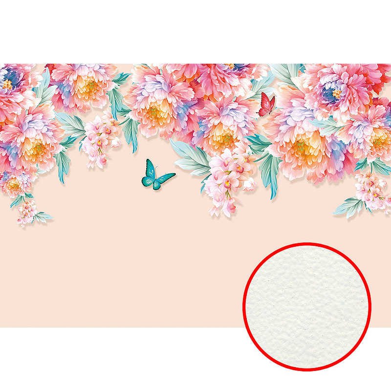 Фреска Ortograf Цветы 33761 Фактура флок FLK Флизелин (4*2,7) Розовый/Разноцветный, Цветы/Бабочки 33761