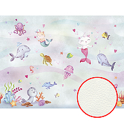 Фреска детская Ortograf Little Friends 34389 Фактура флок FLK Флизелин (4*3) Розовый/Разноцветный, Рыбы/Мультимедия