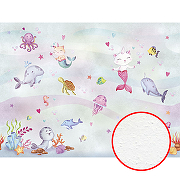 Фреска детская Ortograf Little Friends 34389 Фактура бархат FX Флизелин (4*3) Розовый/Разноцветный, Рыбы/Мультимедия