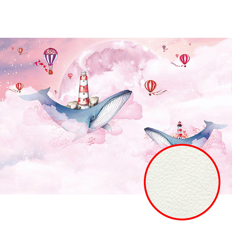 Фреска детская Ortograf Сказочная страна 34140 Фактура флок FLK Флизелин (4*2,7) Розовый, Воздушные шары/Животные/Облака