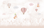 Фреска детская Ortograf Сказочная страна 34223 Фактура флок FLK Флизелин (4,2*2,7) Розовый, Воздушные шары/Животные/Облака-1