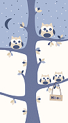 Фреска детская Ortograf Для малышей 30719 Фактура бархат FX Флизелин (1,5*2,7) Белый/Фиолетовый, Деревья/Птицы-1