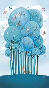 Фреска детская Ortograf Для малышей 33068 Фактура бархат FX Флизелин (1,5*2,7) Голубой/Бирюзовый, Деревья/Животные/Птицы-1