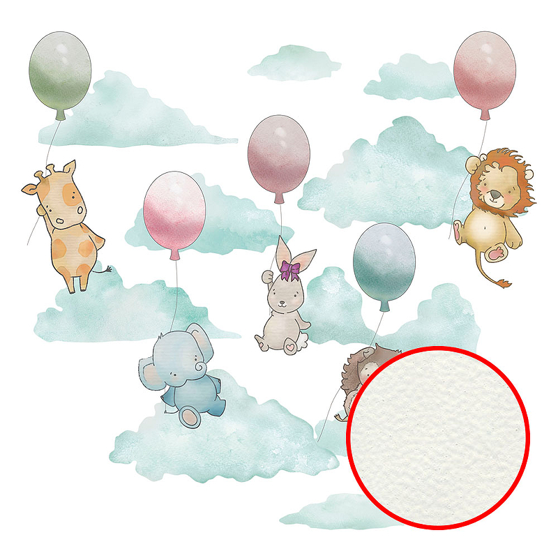 Фреска детская Ortograf Для малышей 33308 Фактура флок FLK Флизелин (2,9*2,7) Разноцветный, Животные/Воздушные шары
