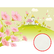 Фреска детская Ortograf Для малышей 33303 Фактура флок FLK Флизелин (3,7*2,7) Зеленый/Розовый, Домики/Цветы