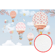 Фреска детская Ortograf Для малышей 33837 Фактура бархат FX Флизелин (4,1*2,7) Голубой/Розовый, Животные/Воздушные шары
