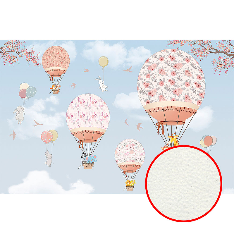 Фреска детская Ortograf Для малышей 33837 Фактура флок FLK Флизелин (4,1*2,7) Голубой/Розовый, Животные/Воздушные шары