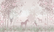 Фреска детская Ortograf Для малышей 6767 Фактура флок FLK Флизелин (4,8*2,7) Розовый, Деревья/Животные/Цветы-1
