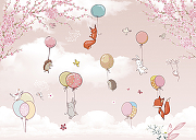 Фреска детская Ortograf Детские 6768 Фактура бархат FX Флизелин (3,8*2,7) Розовый, Животные/Воздушные шары-1