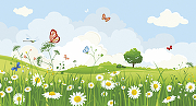 Фреска детская Ortograf Детские 3585 Фактура флок FLK Флизелин (5*2,7) Разноцветный, Бабочки/Пейзаж/Цветы-1