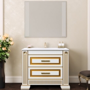 Комплект мебели для ванной Opadiris Оникс 100 Белый глянцевый с золотой патиной