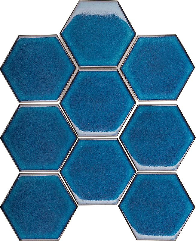 Керамическая мозаика StarMosaic Hexagon big Deep Blue Glossy JJFQ80048 25,6x29,5 см керамическая мозаика starmosaic metal silver glossy cio917jy 30 25x30 25 см