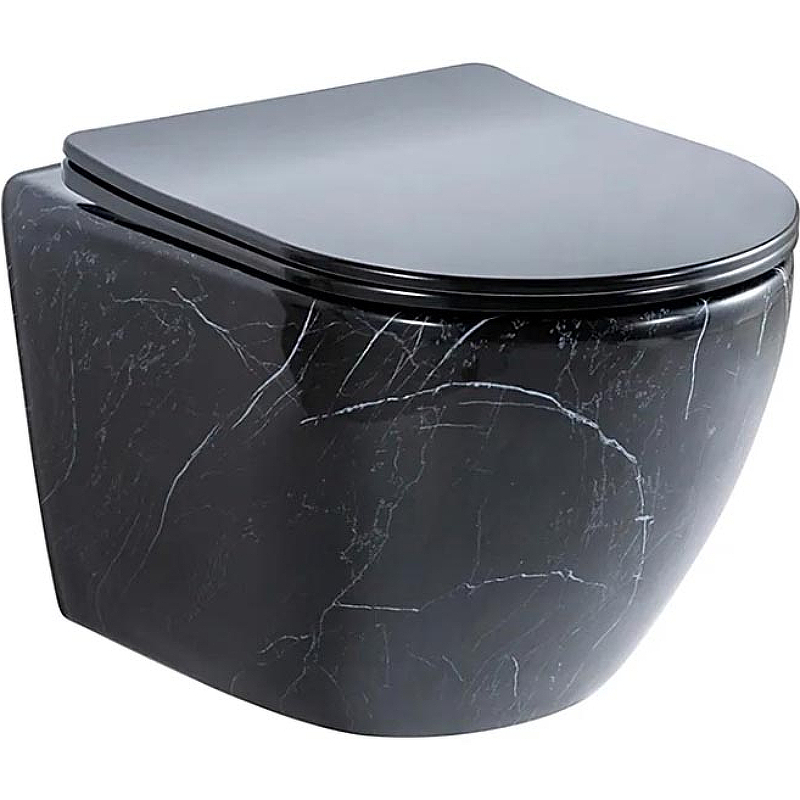 Унитаз CeramaLux 2212BM подвесной Черный мрамор с сиденьем Микролифт цена и фото