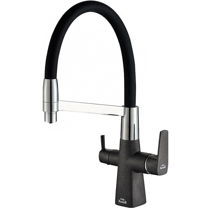 цена Смеситель для кухни ZorG Steel Hammer SH 818-6 BLACK CR Черный матовый Хром