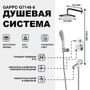 Душевая система Gappo G7148-8 Белый Хром-1