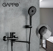 Смеситель для ванны Gappo G03-6 G2203-6 универсальный Черный матовый Хром-8