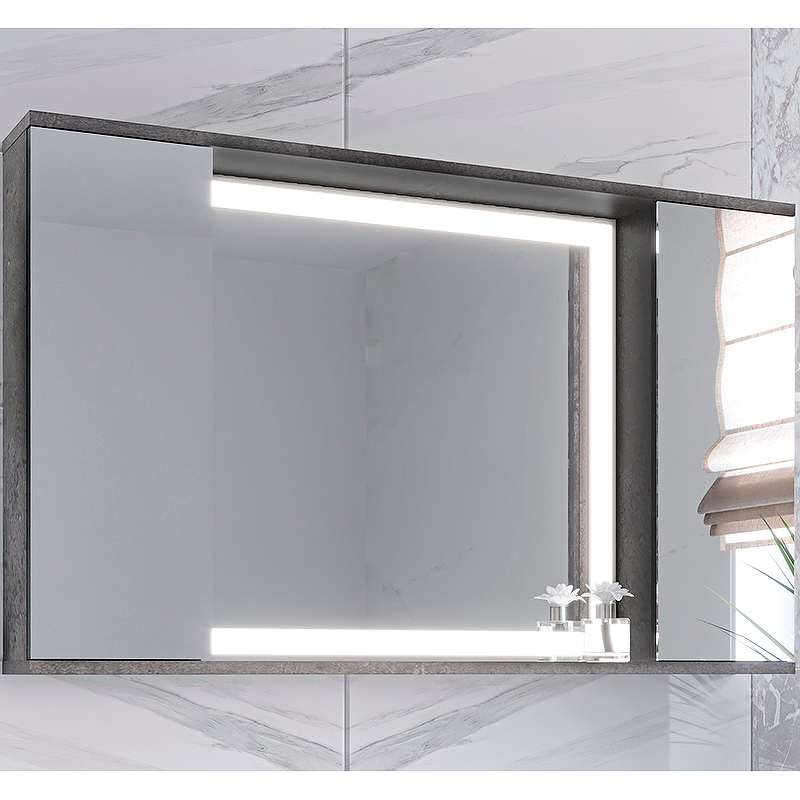 Зеркало со шкафом Stella Polar Дэрри 100 SP-00001039 с подсветкой Бетон Цемент зеркало со шкафом stella polar ванда 50 с sp 00000198 с подсветкой белое