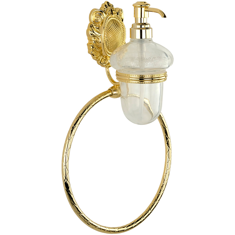 Дозатор для жидкого мыла с кольцом для полотенец Migliore Cleopatra 16683 Золото цена и фото