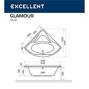 Акриловая ванна Excellent Glamour 150x150 WAEX.GLA15.RELAX.CR с гидромассажем-7