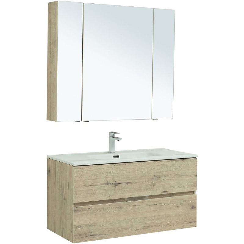 Комплект мебели для ванной Aquanet Алвита New 100 274203 подвесной Дуб веллингтон белый цена и фото
