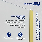 Душевая дверь WasserKRAFT Aisch 100 55P12 профиль Матовое золото стекло прозрачное-5