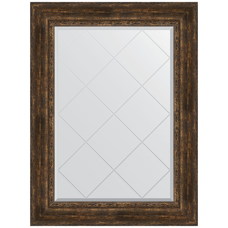 Зеркало Evoform Exclusive-G 110х82 BY 4215 с гравировкой в багетной раме - Состаренное дерево с орнаментом 120 мм