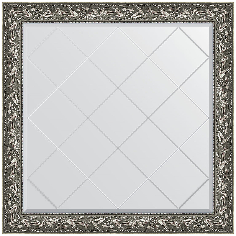 Зеркало Evoform Exclusive-G 109х109 BY 4458 с гравировкой в багетной раме - Византия серебро 99 мм