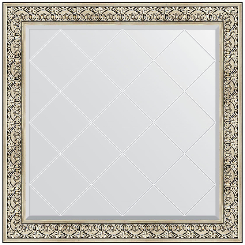 Зеркало Evoform Exclusive-G 110х110 BY 4467 с гравировкой в багетной раме - Барокко серебро 106 мм