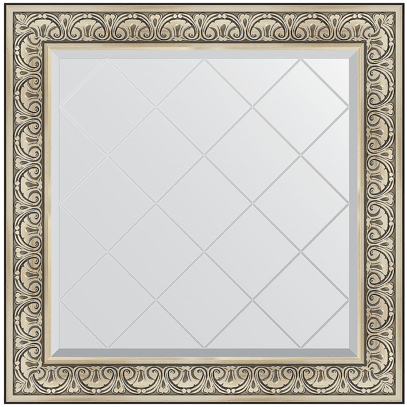 Зеркало Evoform Exclusive-G 90х90 BY 4338 с гравировкой в багетной раме - Барокко серебро 106 мм