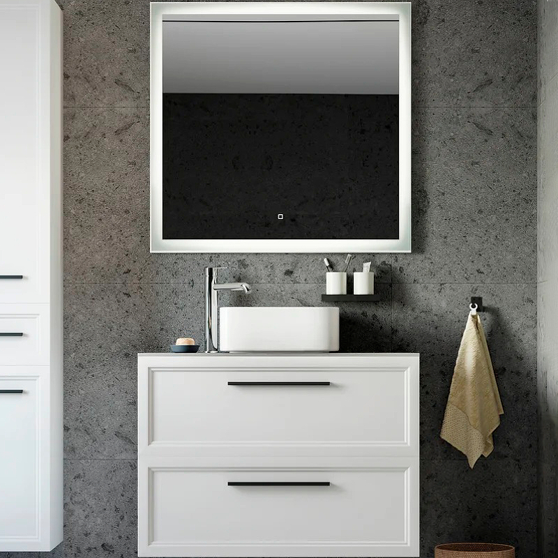 Комплект мебели для ванной STWORKI Эстерсунд 90 460330 подвесной Белый матовый Простоун беж